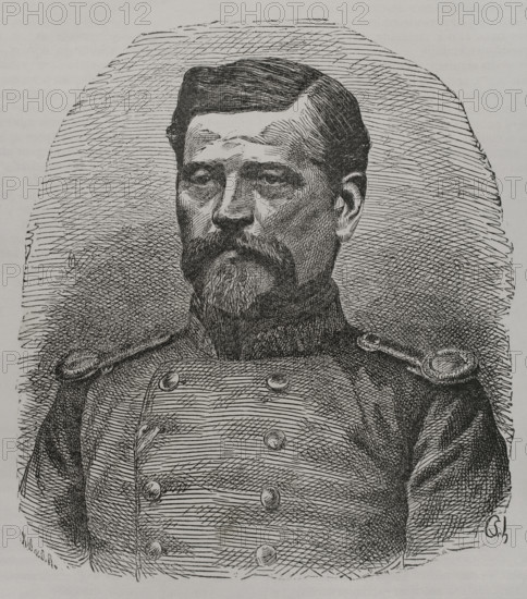 Ludwig von der Tann (Ludwig Freiherr von und zu der Tann) (1815-1881). Bavarian general. Portrait. Engraving. ""Historia de la Guerra de Francia y Prusia"" (History of the War between France and Prussia). Volume I. Published in Barcelona, 1870.