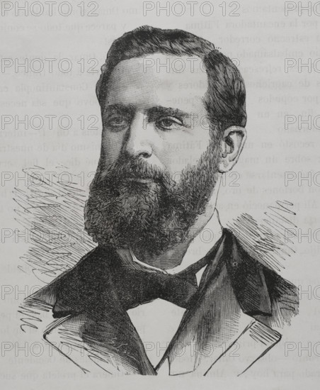 Henry Abbott (1834-1876). British merchant. German consul in the Ottoman city of Thessaloniki in 1876. Portrait. Engraving. ""La Guerra de Oriente"" (The Russo-Turkish War). Volume I. 1877.
