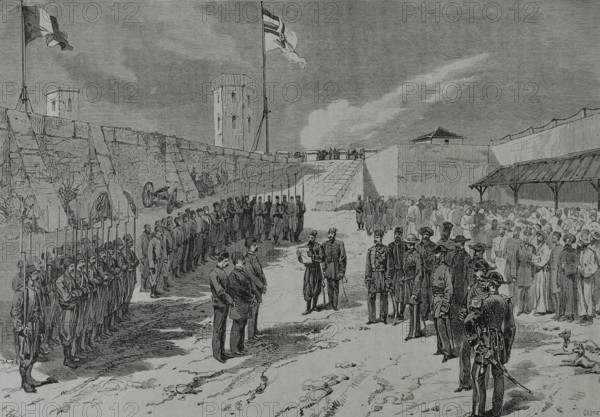 Russo-Turkish War (1877-1878). Thessaloniki. Degradation of Muslim authorities. Engraving. ""La Guerra de Oriente"" (The Russo-Turkish War). Volume I. 1877.