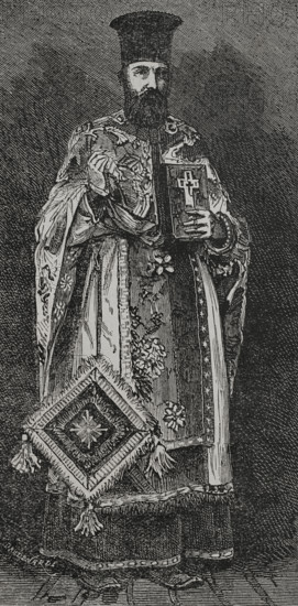 Joseph I of Bulgaria (Lazar Yovchev) (1840-1915). Archimandrite or Exarch of the Bulgarian Orthodox Church (1877-1915). Portrait. Engraving. ""La Guerra de Oriente"" (The Russo-Turkish War). Volume I. 1877.
