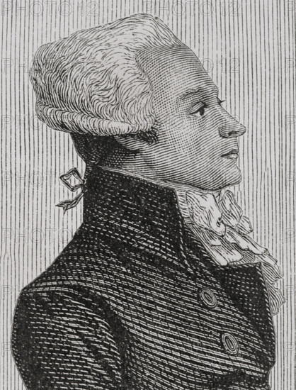 Maximilien Robespierre (1758-1794). French writer, lawyer and politician. One of the leaders of the French Revolution. President of the National Convention twice, member of the Jacobins and the Committee of Public Safety. Portrait of Robespierre speaking in Convention. Drawing by E. Viollat. Engraving by Pannemaker. Detail. ""History of the French Revolution"". Volume I, 1876.