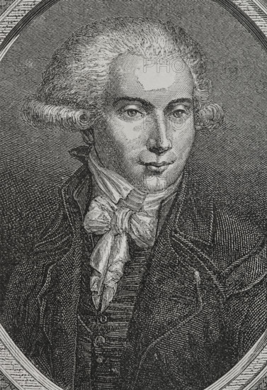 Marguerite-Elie Guadet (1758-1794) French revolutionary politician. Girondin leader during the French Revolution. President of the National Convention (18 October to 1 November 1792). Died by guillotine on 17 June 1794. Portrait. Engraving. ""History of the French Revolution"". Volume I, 1876.