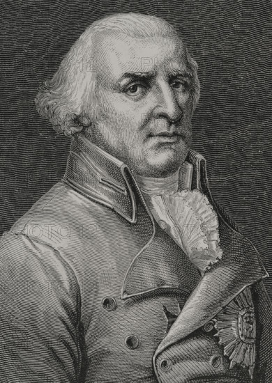 Charles William Ferdinand of Brunswick (1735-1806). Duke of Duke of Brunswick (1780-1806). Sovereign prince of the Principality of Brunswick-Wolfenbuttel (Holy Roman Empire). He served as a field marshal in the Prussian army. Portrait. Engraving by Pannemaker. ""History of the French Revolution"". Volume I, 1876.