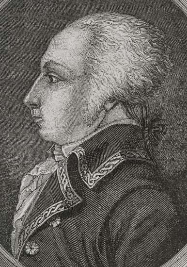 Francois Kellermann (Francois Christophe de Kellermann) (1735-1820). French military. Marshal of France during the reign of Louis XVI. He joined the cause of the French Revolution. Portrait. Engraving by Pannemaker. ""History of the French Revolution"". Volume I, 1876.
