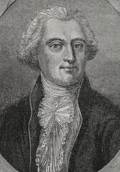 Antoine-Francois Bertrand de Molleville (1744-1818). French politician, staunch royalist. Mastre des requetes (Master of Requests) in 1774. Minister of Marine and the Colonies (1790-1792). Before and after 10 August 1792 he tried to organise an escape for the King Louis XVI, but he was finally forced to flee to England himself. Portrait. Drawing by Lienard. Engraving by Pannemaker. ""History of the French Revolution"". Volume I, 1876.