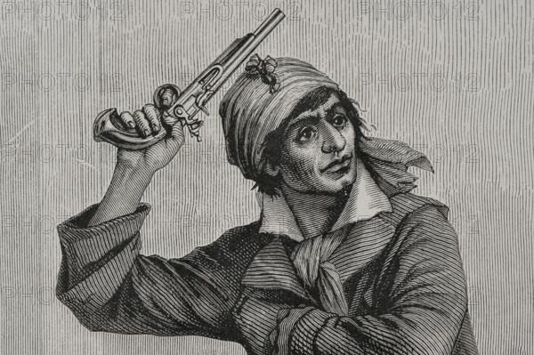 Jean-Paul Marat (1743-1793). French scientist and physician who became an important politician during the French Revolution. Jacobin leader, he defended the Terror. Portrait of Marat in Convention inciting the revolution. Drawing by E. Viollat. Engraving by Pannemaker. Detail. ""History of the French Revolution"". Volume I, 1876.