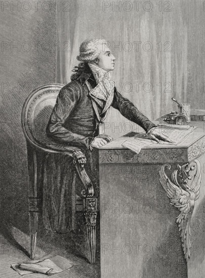 Bertrand Barere (Bertrand Barere de Vieuzac) (1755-1841). French lawyer and revolutionary politician. President of the National Convention in 1792. Barere presiding over the Assembly during the judgment of King Louis XVI (1754-1793), which began on 26 December 1792 at the Convention. Engraving. ""History of the French Revolution"". Volume I, 1876.
