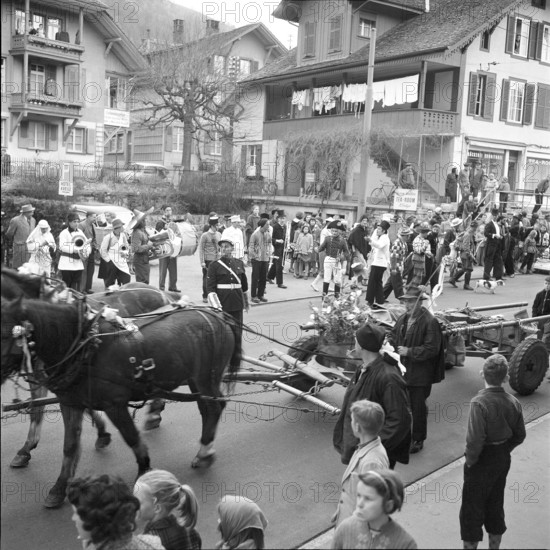 Fir tree transport in Hilterfingen, around 1950