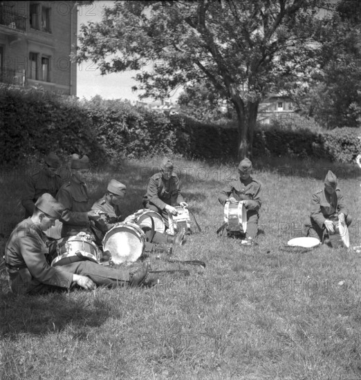 Drummers with their instruments; 1942
