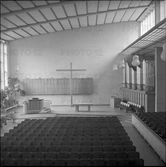 Interior view of the Protestant Church in ZurichAltstetten, 1965