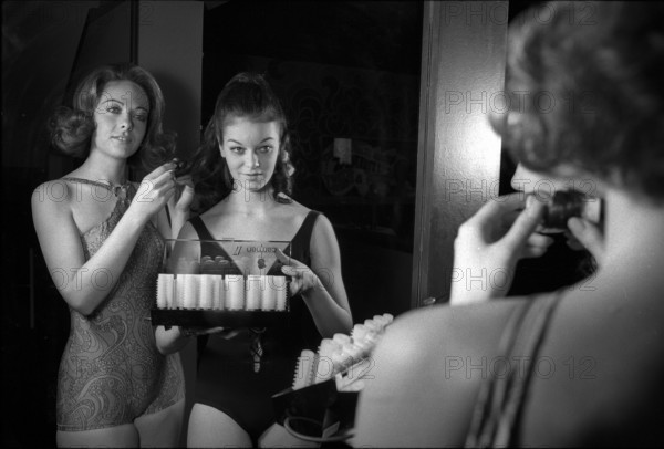 Women preparing for the Miss Switzerland contest 1969
