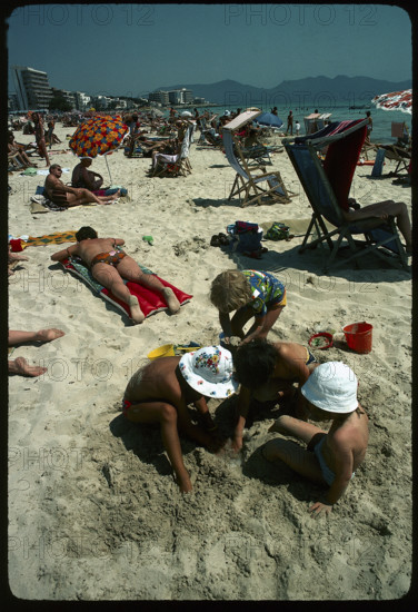 Children playing in the sand, Cala Millor, Mallorca 1976