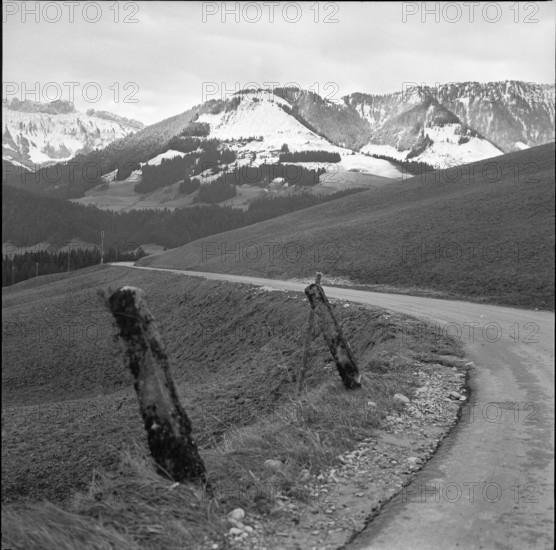 Mountain road and landscape in the Emmental 1969