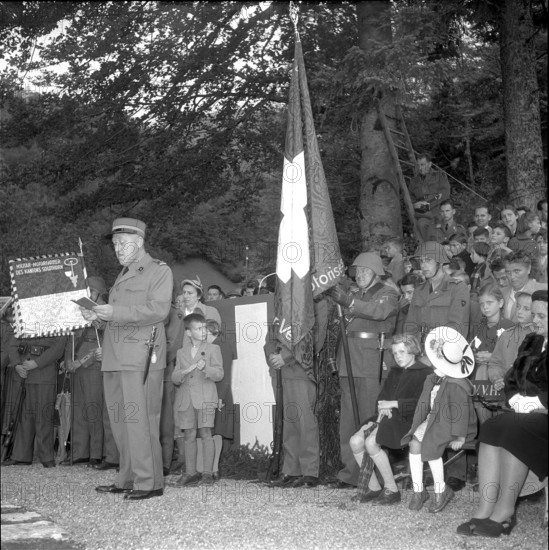 Brigadier Colonel Ackermann at the inauguration of a memorial, Brünig 1953