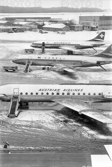 Zurich Kloten Airport in the snow, 1969