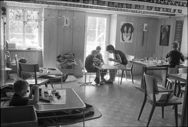 Children playing at a holiday camp for hemophiliacs, 1966