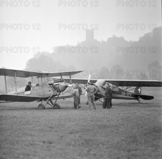 Biplane at Bad Ragaz airfield in 1958