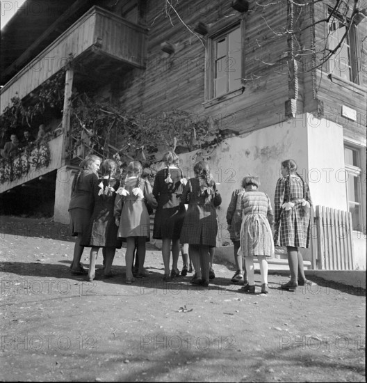 Girls in front of the schoolhouse, 1943