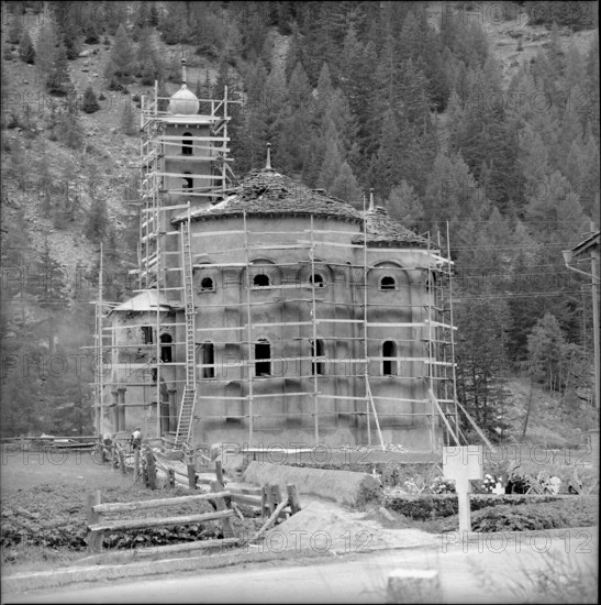 Saas Balen Church under renovation in 1963