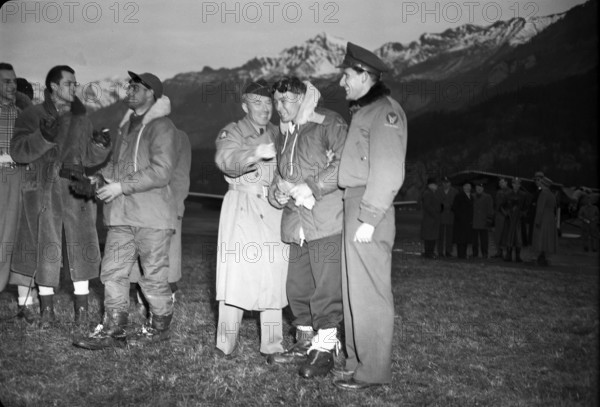 Rescued Dakota passengers at Unterbach military airfield; 1946