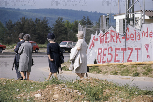 Occupation of the construction site for the planned Kaiseraugst nuclear power plant in 1975