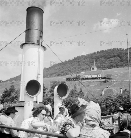 Lake Biel, people on a steamer; 1955