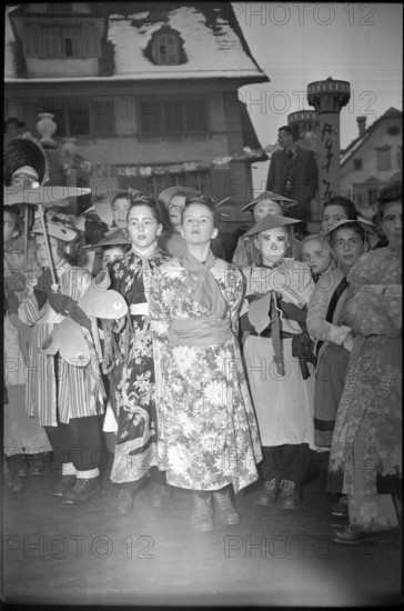 Girls dressed as Japanese at the carnival in Schwyz 1947