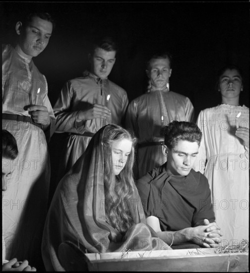 Young people at the nativity play in 1944
