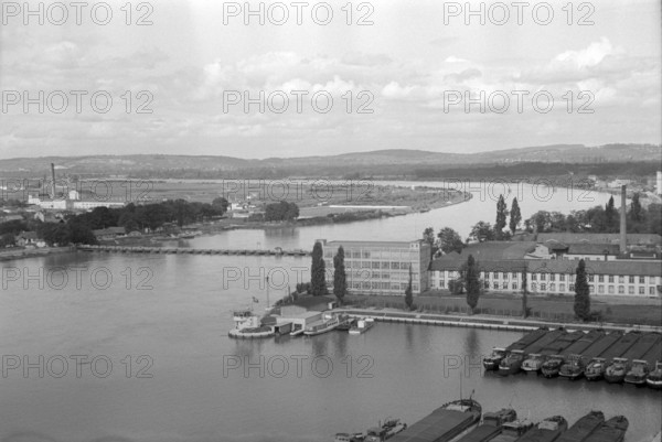 WWII: Cargo barges at KleinHüningen harbor, Basel 1944