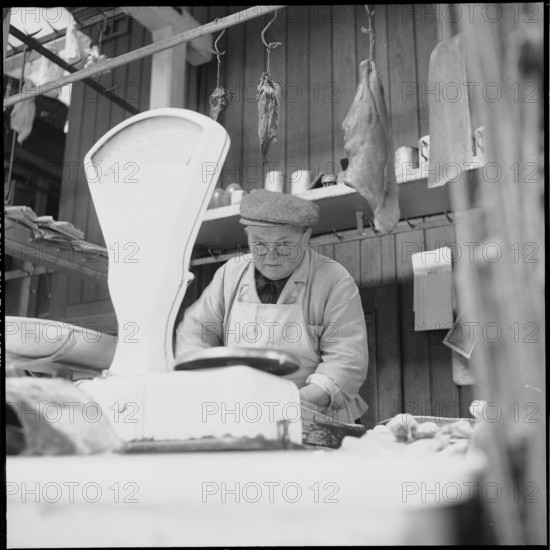 Butcher in the slaughterhouse Zurich, 1955