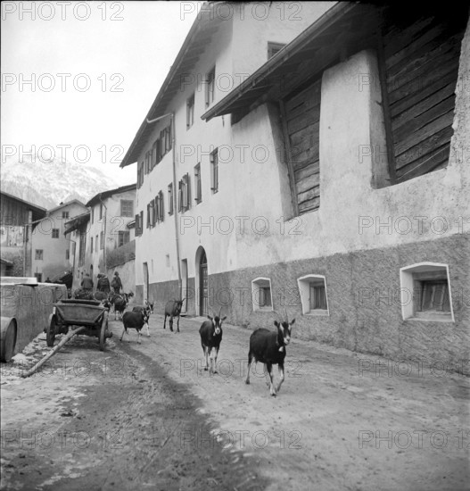 Fountain on the central square in Müstair, 1946