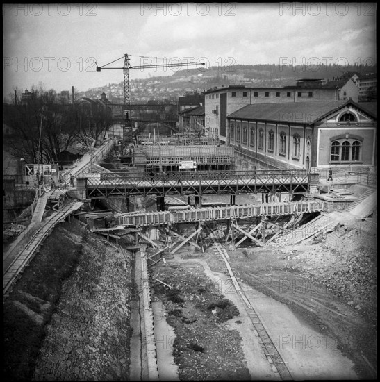 Letten power plant construction site, Zurich 1951
