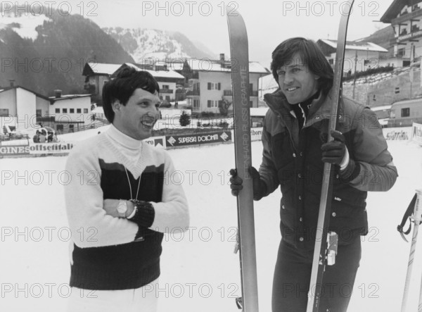 Bernhard Russi talking to sports reporter Bernard Thurnheer, 1980.