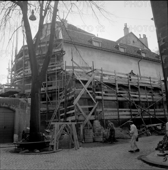 Geneva:  Auditoire de Calvin under renovation; 1953.