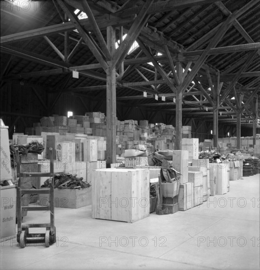 Warehouse of the Swiss donation organization, 1945.