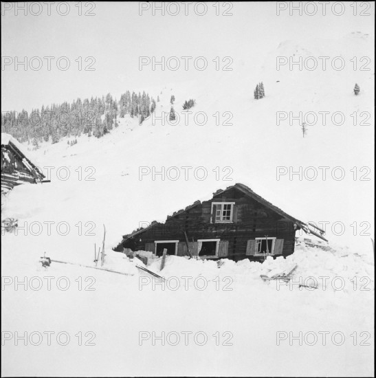 St. Antönien, farmstead destroyed by avalanche; 1954.