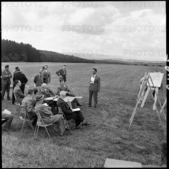 Members of Federal Council visiting area of future army traning-ground Bure-Fahy; 1961.