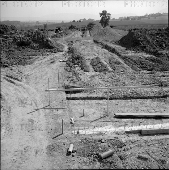 Excavation work at CERN building site, Meyrin 1956.