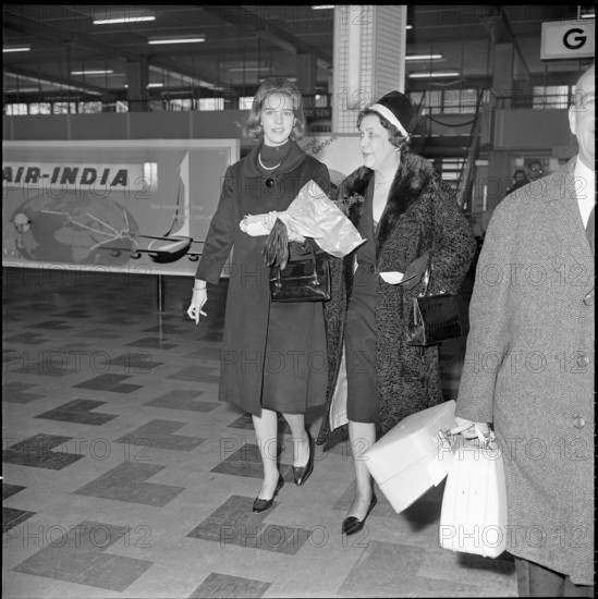 Princess Anne-Marie of Denmark (l) in Geneva-Cointrin, 1964.
