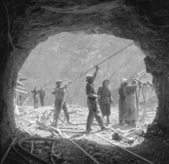 Miners drilling blasting holes, Limmernboden 1959.
