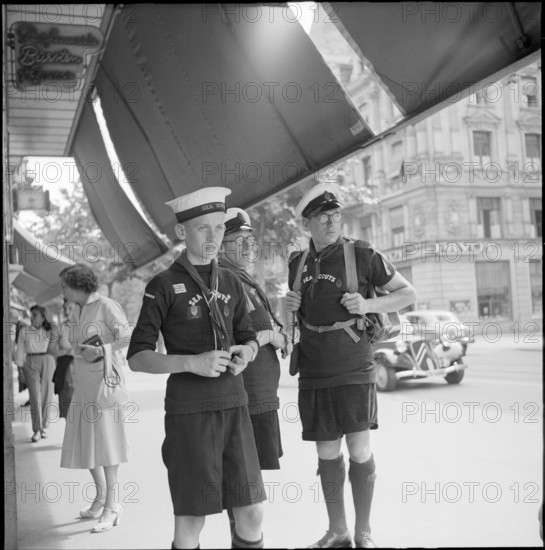 Sea Scouts at the Bahnhofstrasse Zürich, 1952.