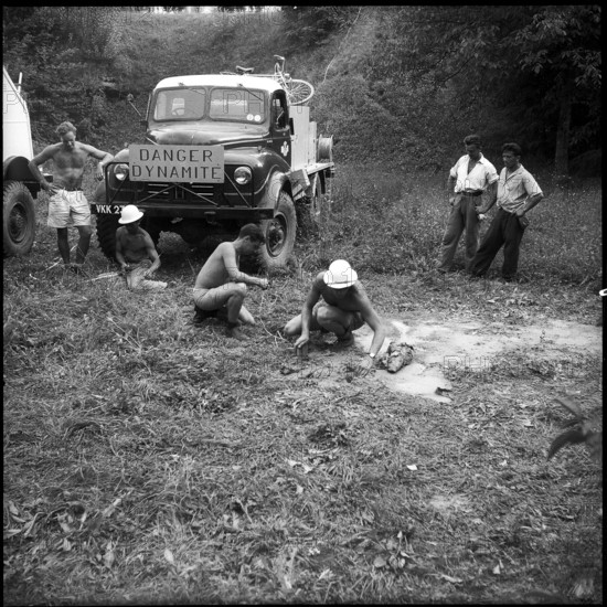 Ticino; preparation for subterranean blasting; 1955.