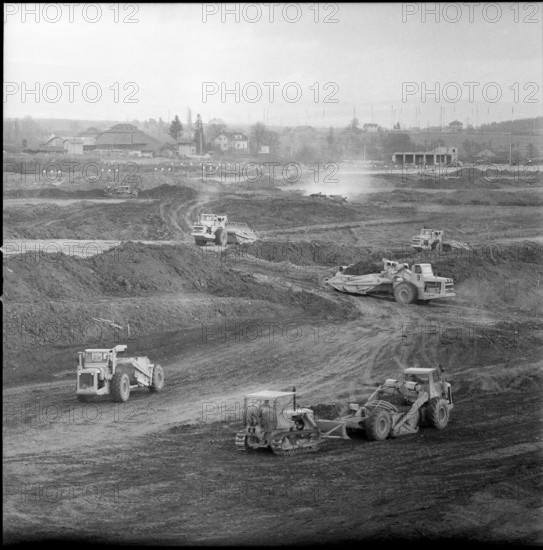 Extension of the airport Geneva-Cointrin, grading work 1958.