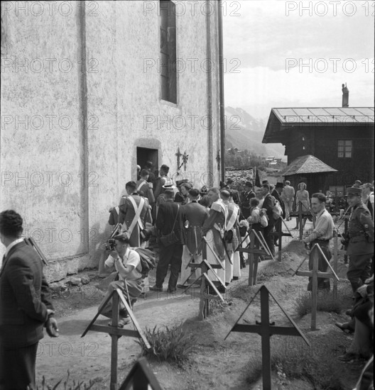 Villagers go to church in the Valais village Kippel, 1942.