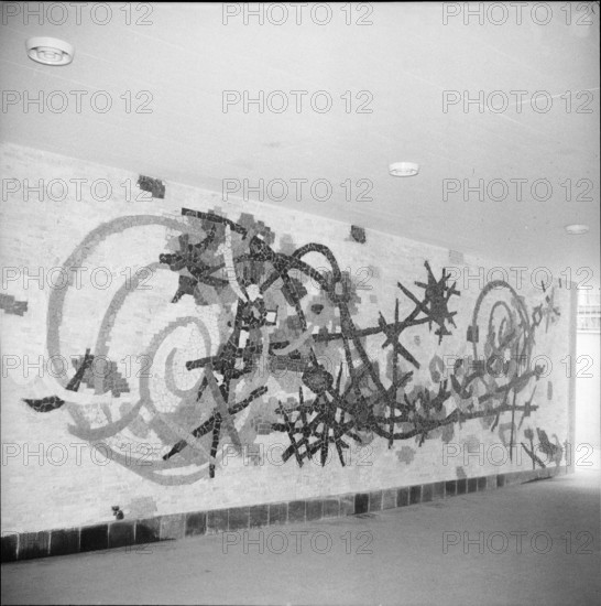 Mosaic mural of Werner Frei, pedestrian underpass railway station Schaffhausen 1957.