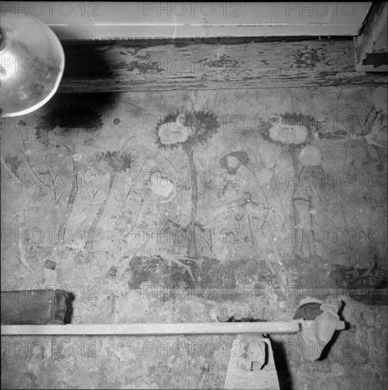 Fresco of 14th century in the Leuengasse, Zurich 1953.
