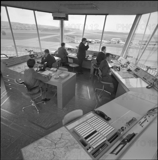 Workplace control tower: Airport Zurich-Kloten 1965.