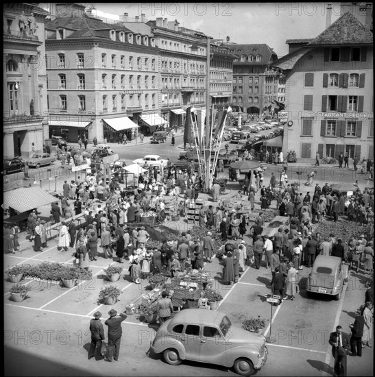 Geranium market at Bundesplatz in Berne 1957.