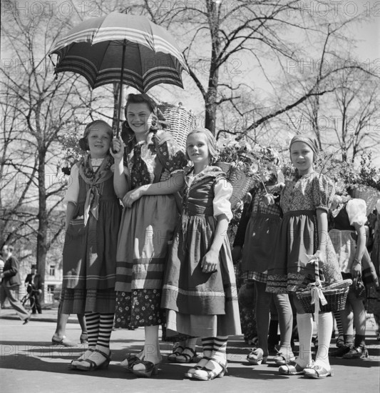Girls at the Sechselaeuten in Zurich, 1940.
