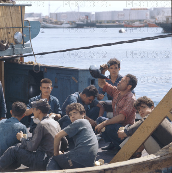 Dock worker having a break, port of Tenerife 1970.